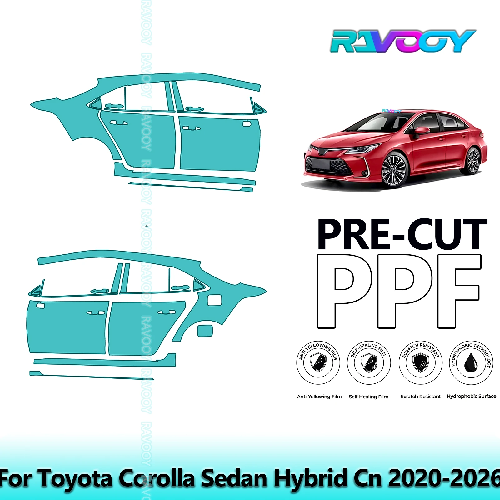 

For Toyota Corolla Sedan Hybrid Cn 2020-2026 8.5mil Clear Matte Pre-Cut PPF Door & A/B Pillar Kit TPU Paint Protection Film Set