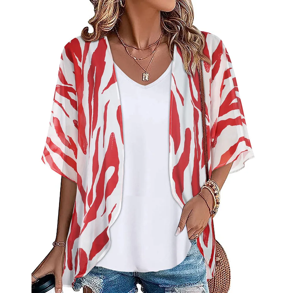 Kimono de playa para mujer, cárdigan de gasa, Tops florales, capas sueltas, manga corta, ropa de baño, novedad