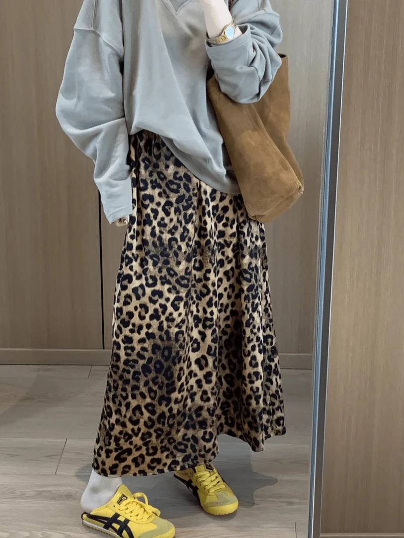 Faionable Frühling Sommer Dongdaemun Leopardenmuster f Rock Damen elastische Taille Sli langen Rock hohe Taille Polyester F...