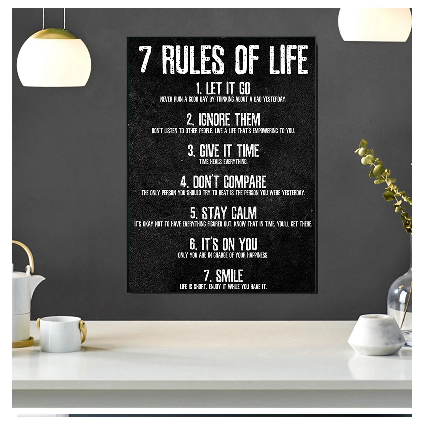 Motivational Posters and Prints on The Wall Canvas Painting Wall Art Picture for Living Room 7 Rules of Life Watch Your Thoughts