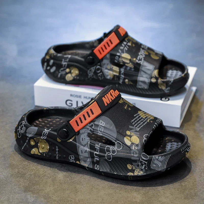 Men's Sports Sandals Eva Light Soft Comfortable Men's Beach Sandals Fashion Platform Buckle Slip-on Graffiti Sandale Homme Shoes
