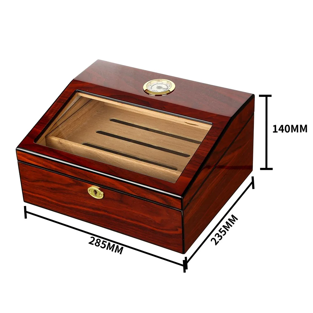 GALINER Cedar Wood Humidor Box Home Large Capacity Glass Top With Humidifier Hygromete Cigar Humidor