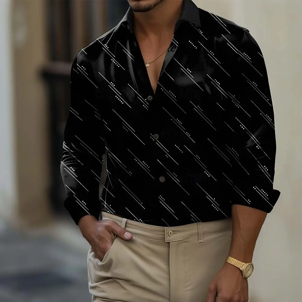 Men's Geometric Line Shirt Long Sleeve Business Casual Vacation Dailywear Summer Spring Fall Turndown shirt for Men