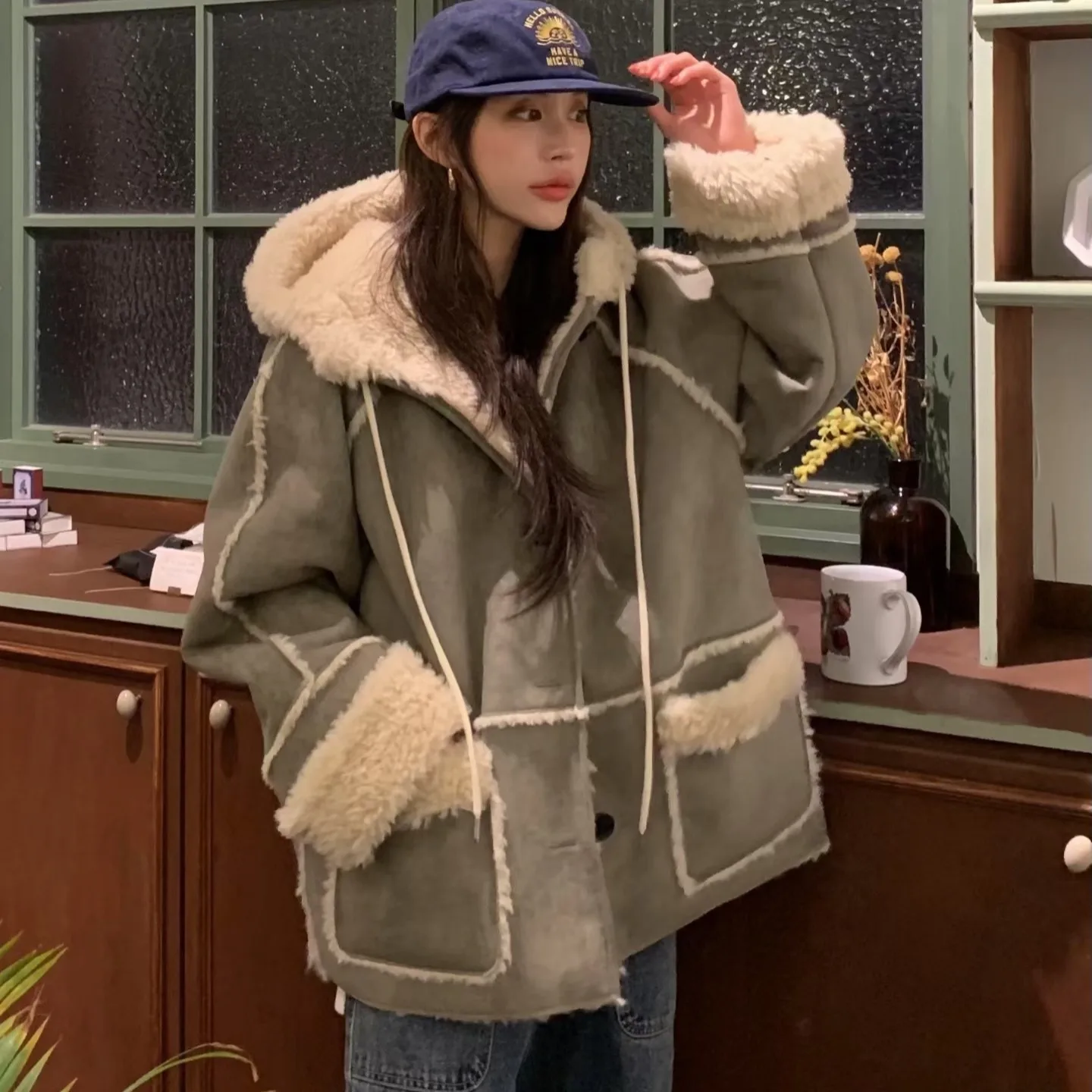 

Женская зимняя верхняя одежда из хлопка с капюшоном Thiened Fce на подкладке из натуральной кожи с мехом, повседневная универсальная одежда Dongda Gate Sle