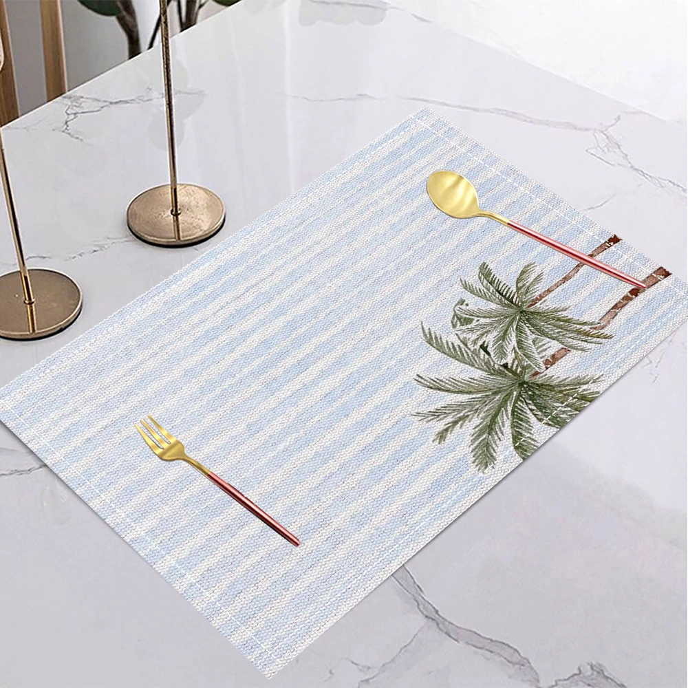 Ocean Theme Table Mat Placemats Yellow And White Stripes With Red Crab Illustration For Dining Table Decor Nautical Vibe view 4