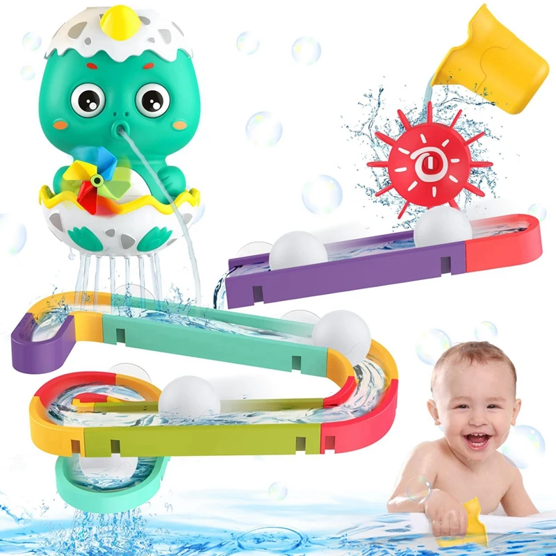 Dinosaur Water Slide Bath Toy Set For Toddlers, DIY Track Toy With Balls For Bathtub Fun, Ideal Gift For Boysand Girls,