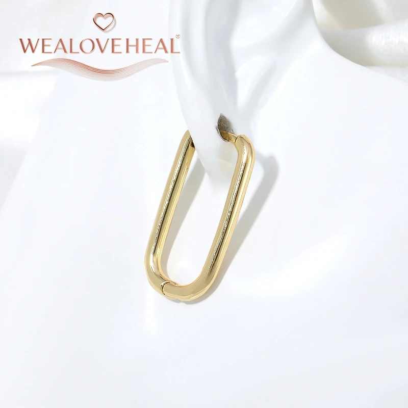18K vergoldete Messing-Quadrat-Huggie-Ohrringe für Frauen, abgerundeter rechteckiger dünner Ring, minimalistischer geometrischer zarter Schmuck als Geschenk – Detail 20