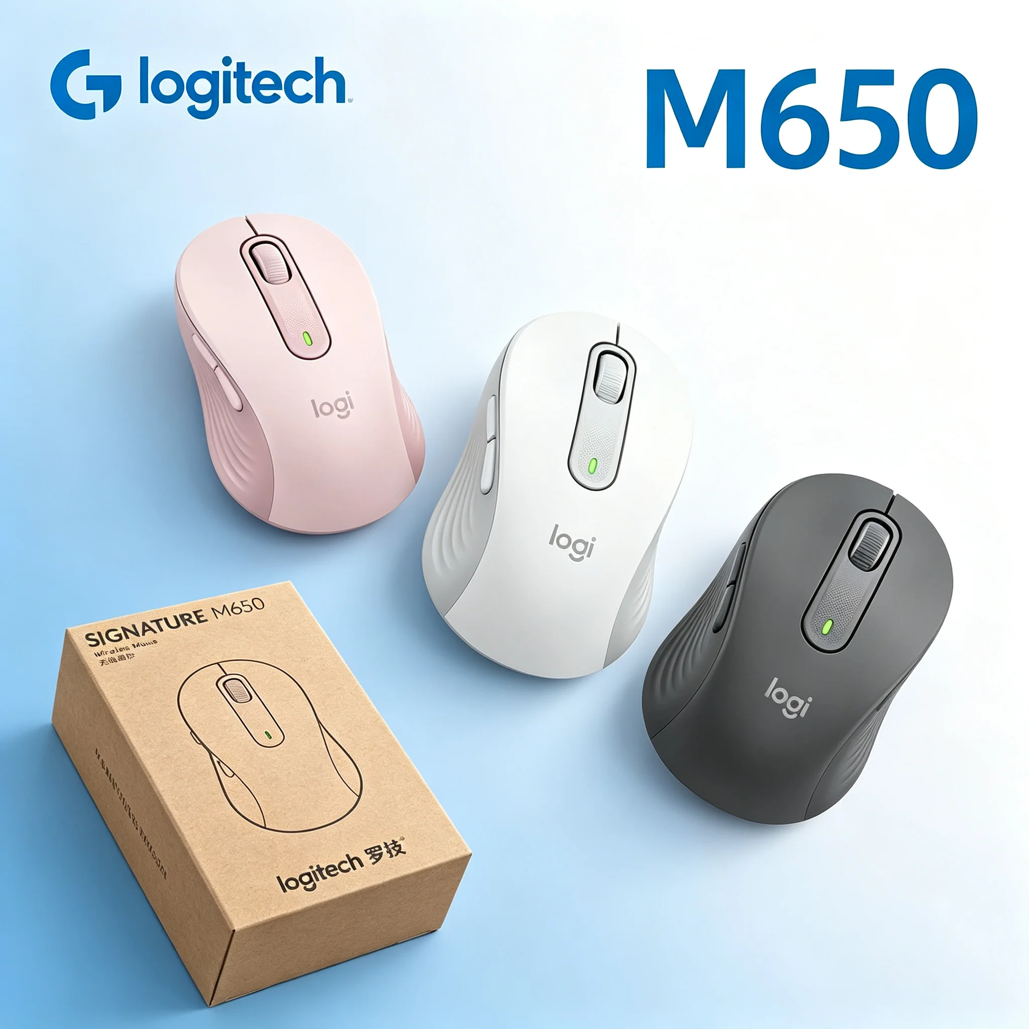 Logitech Signature M650 Wireless Bluetooth Mouse, Silent Click 4000DPI 5 Programmable Buttons SmartWheel Scroll Ergonomic Office
