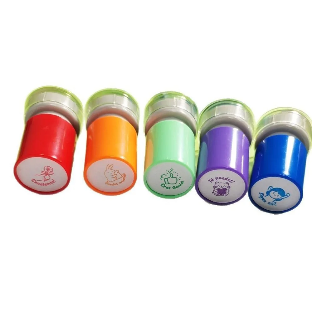 

5Pcs Set Award Teacher Seal Stamp Encourage Students Cute Animals Spanish Seal Praise Durable Homework Correcting Stationery