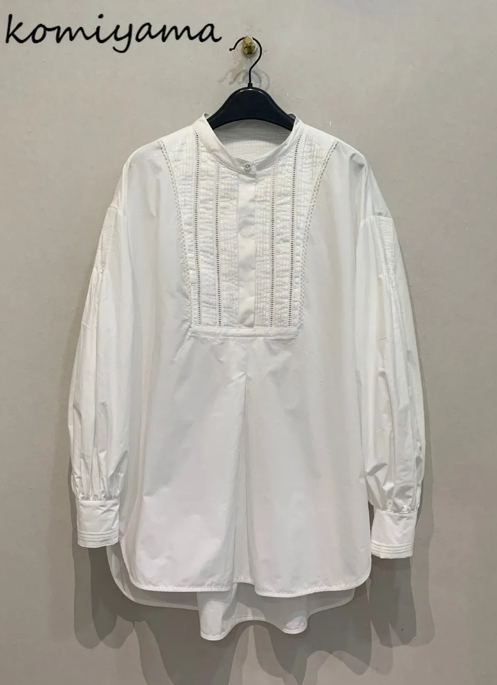 

Japanese Loose Pleated Woman 2025 Shirts Blouses Stand Collar Blusas Mujer Long Sleeve Ropa Clothing Fashion Casual Camisas