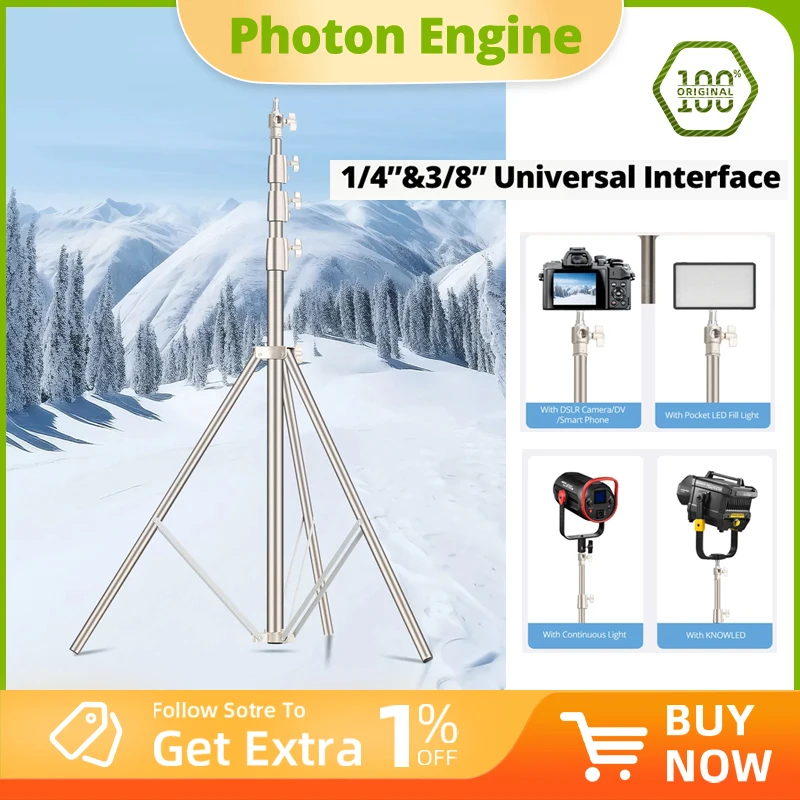 AMBITFUL 4M Heavy Duty Stainless Steel Light Stand Tripod with 1/4' And 3/8' Screw Load 10KG Suitable for Studio Flash Softbox