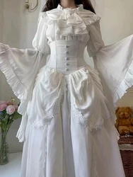 White Gothic Style Lolita Dress Pure Shirt Fishbone Skirt Ji Oversleeve Birthday