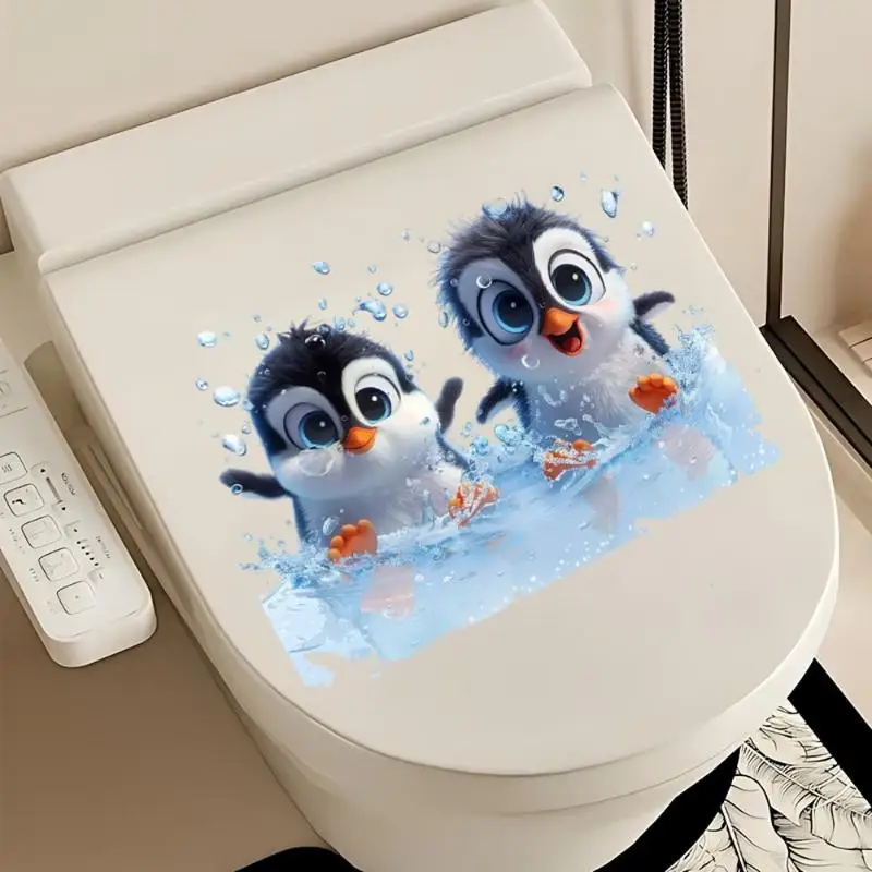 Cartoon Penguin Toilet Lid Sticker Waterproof Self Adhesive 1PCS Non-Toxic Decor Decal for Home Washroom Restroom Decor