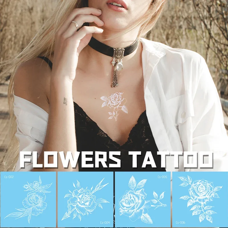 Summer Waterproof Temporary Tattoo Bridal Wedding Makeup White Rose Flower Finger Tattoo Body Art Fake Tattoos Women