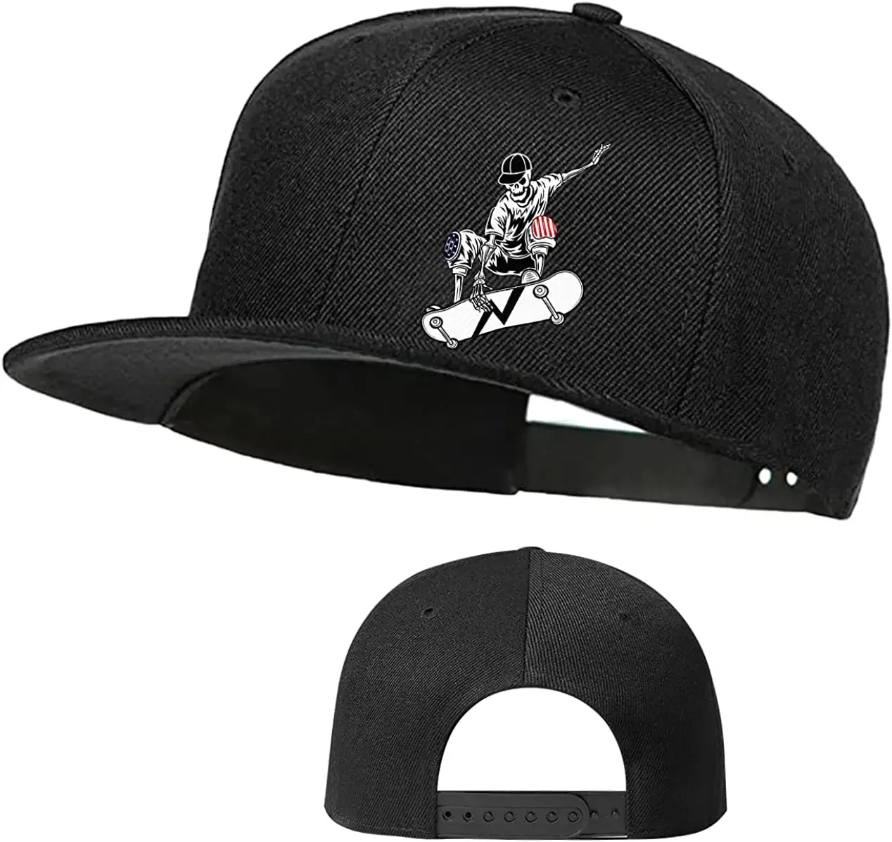 Skull Skateboards Hat Flat Bill Hats for Men Snap Backpack Mens Hats and Caps Cool Snapback Baseball Cap for Boys Hip Hop