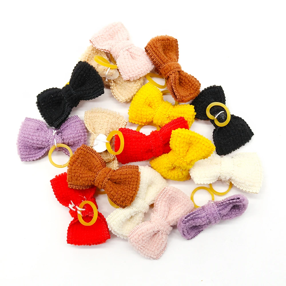 10/20/30pcs Pet Dog Hair Bowknot Grooming Hand-made Puppy Hair Bows Rubber Bands Dog Hair Bow for Small Dog Cat Hair Supplies