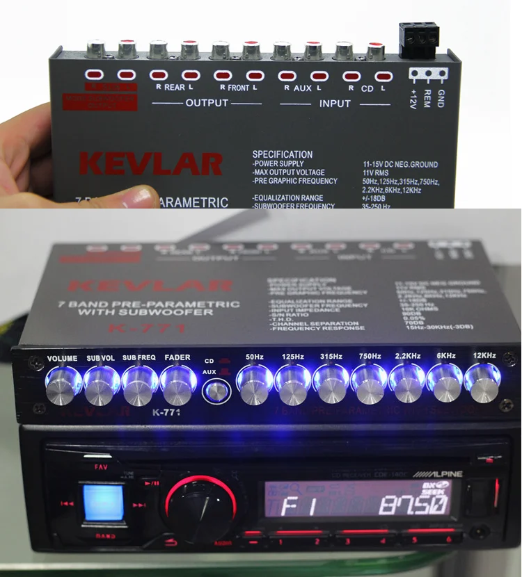 7-Band Pre-Parametric with Subwoofer Car Audio EQ Tuning Crossover Car Equalizer