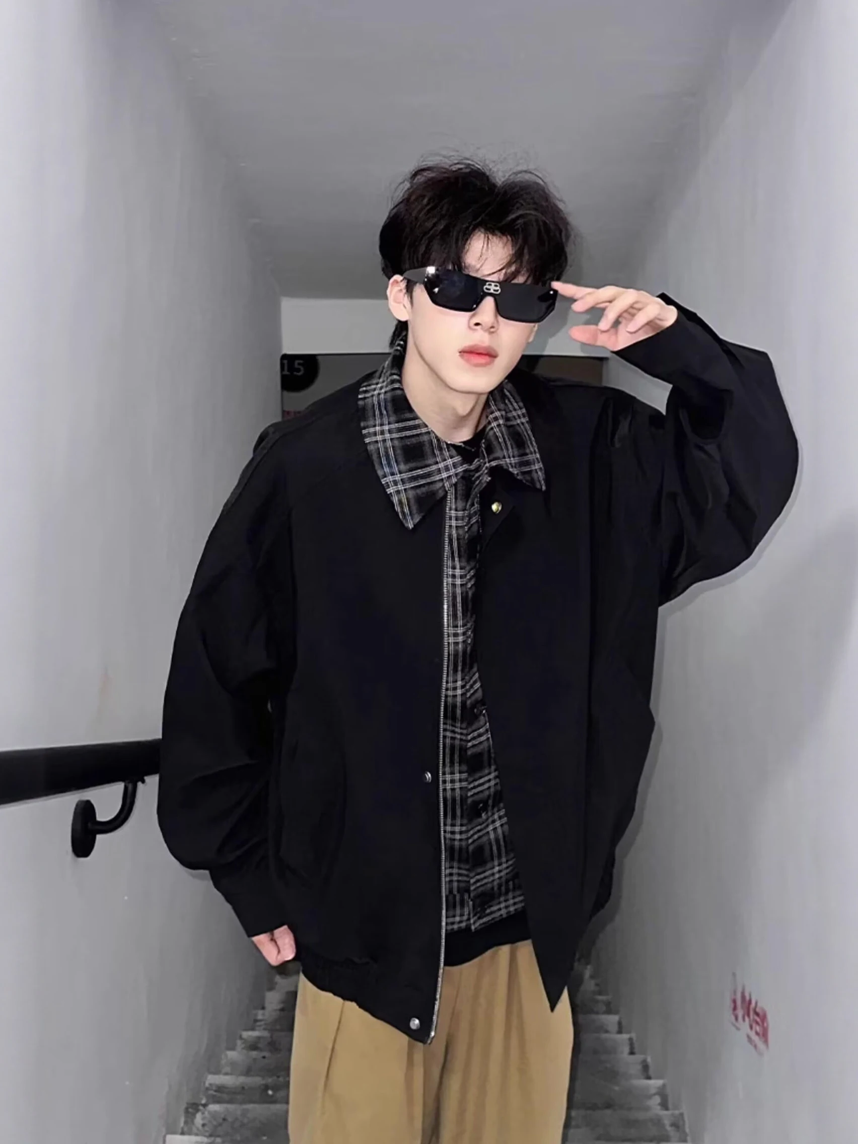 

American Sle Brown Jaet Men's Autumn Faion Brand New Ploy Two-Piece Design ort Baseball Vest Loose Fit Polyester Fiber