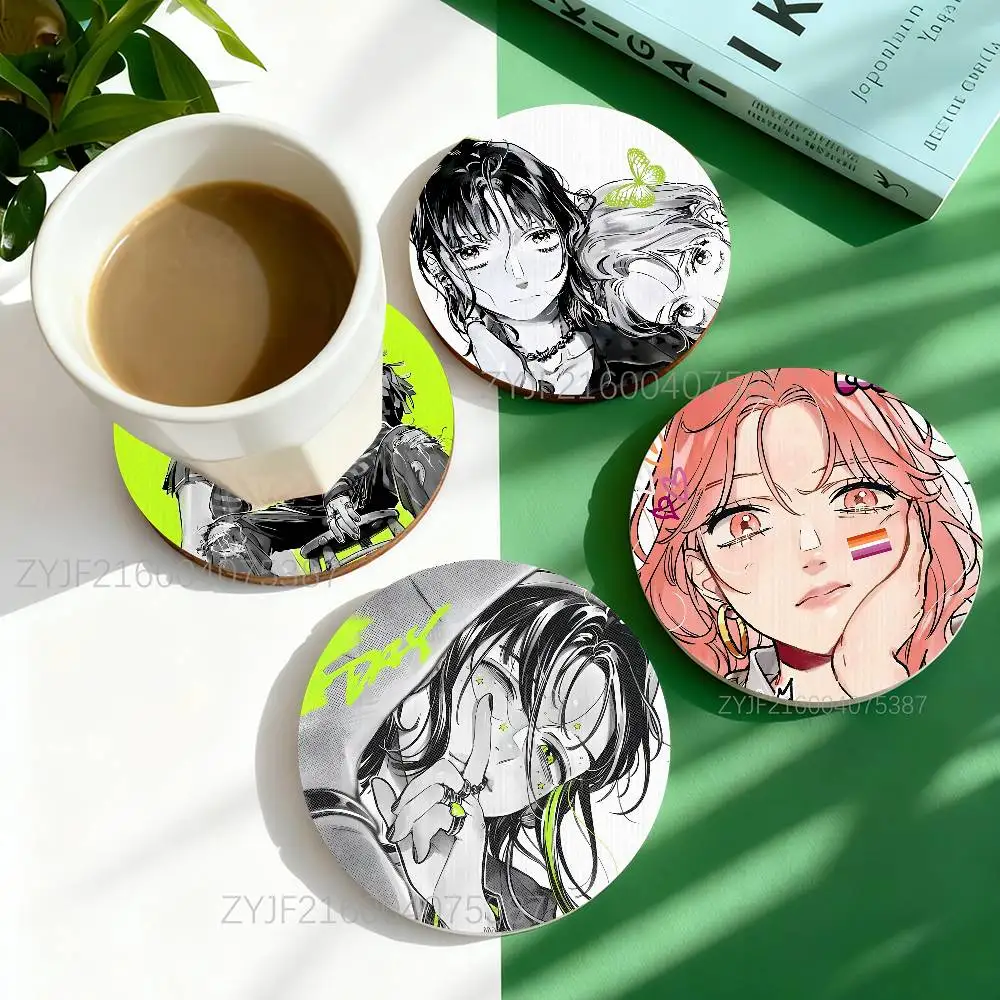 

T-Tgswiiwagaa Aya Anime Round Wooden Coasters For Cute Design Suitable for Drinks Tea,Coffee Home Perfect Gift Holidays