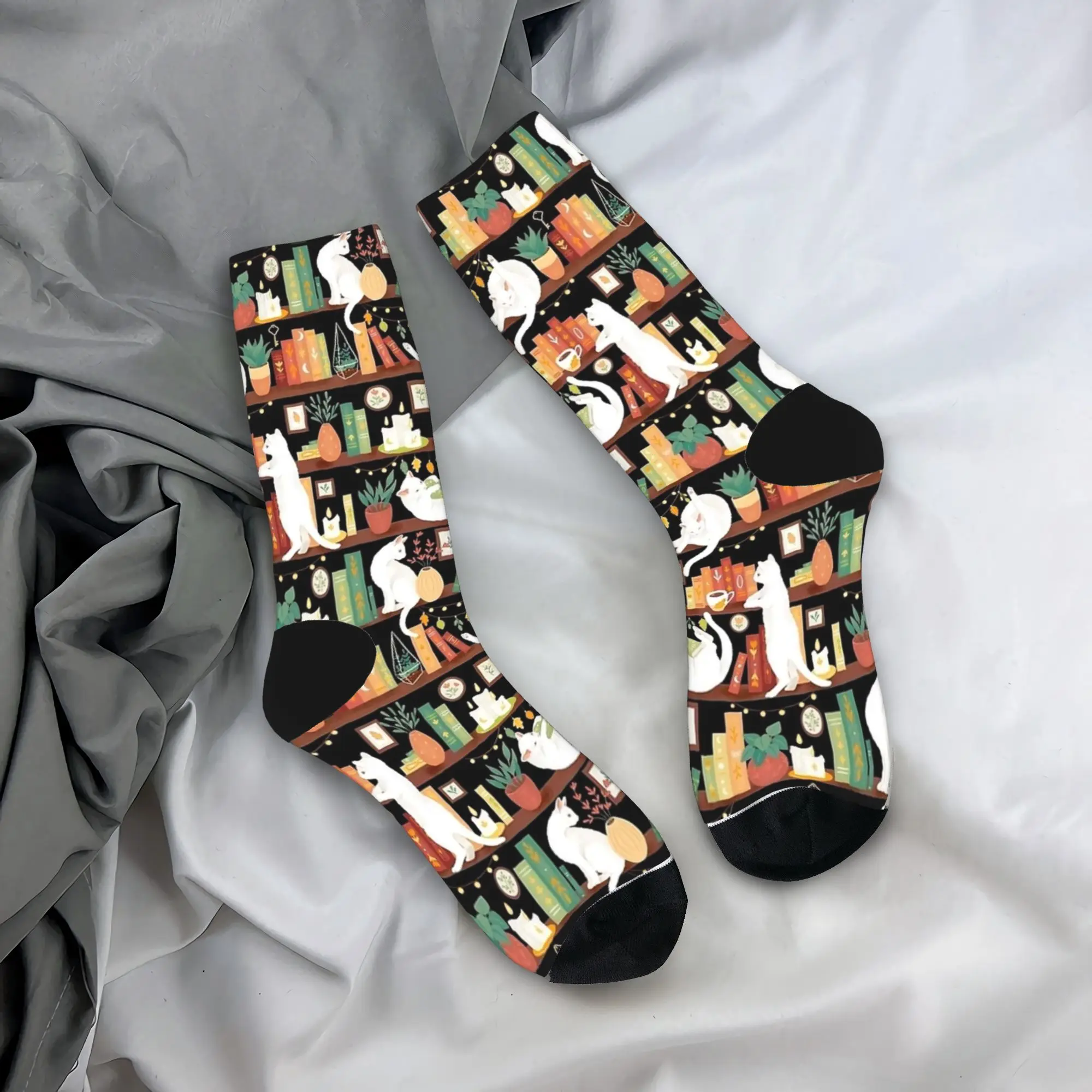 Frauen Männer Socken Bibliothek Katzen Niedlichen Tier Strümpfe Nicht Slip Warme Weiche Socken Winter Koreanische Muster Outdoor Socken
