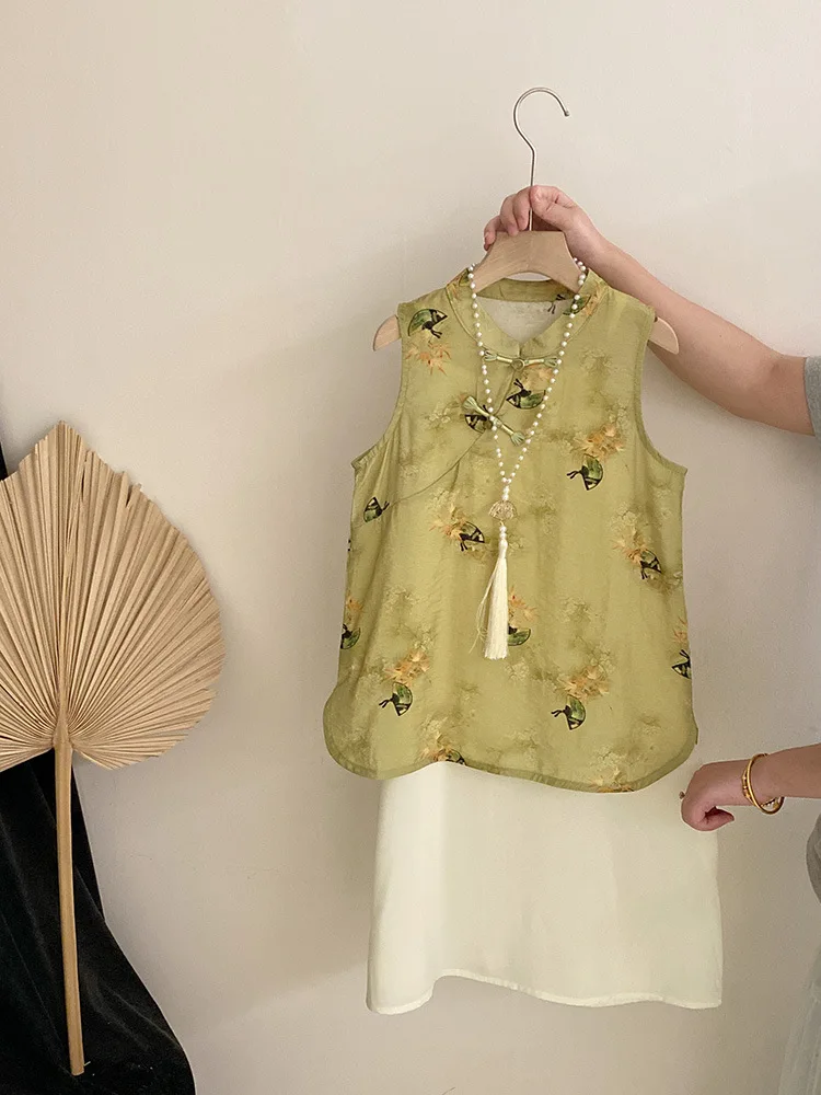 

Girls' New Summer Outfit2025New Style Children's National Style Dress New Chinese Style Sleeveless Top Two-Piece Set