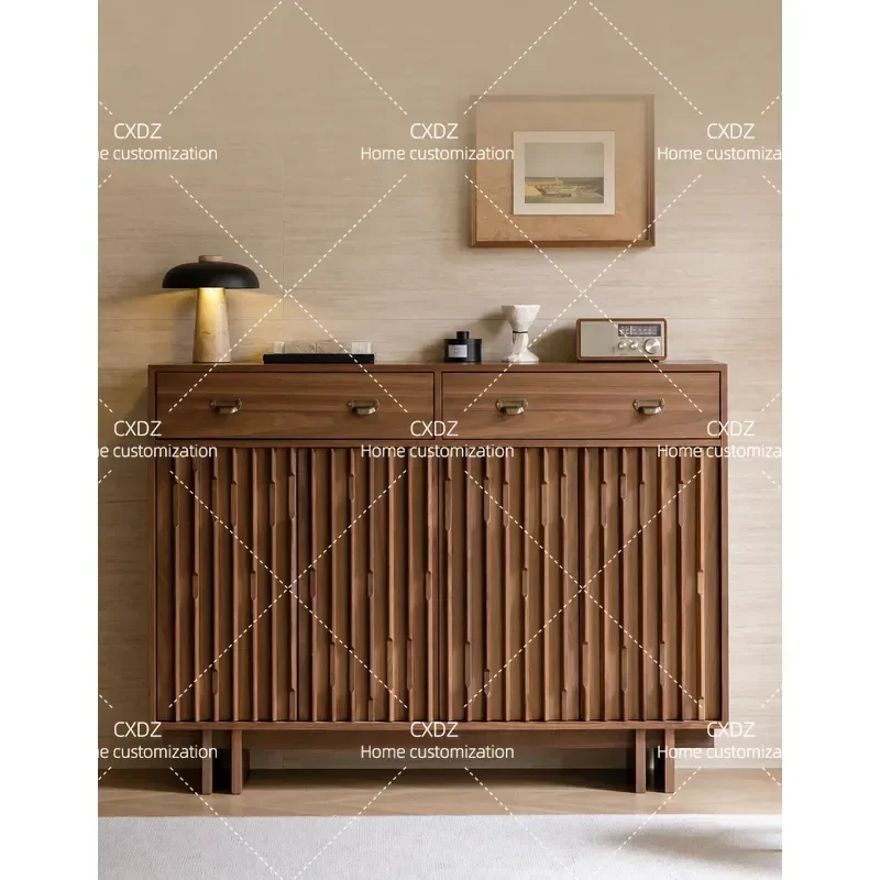 Medieval Solid Wood Shoe Cabinet Walnut Color Simple Retro Door Cabinet Entrance Locker