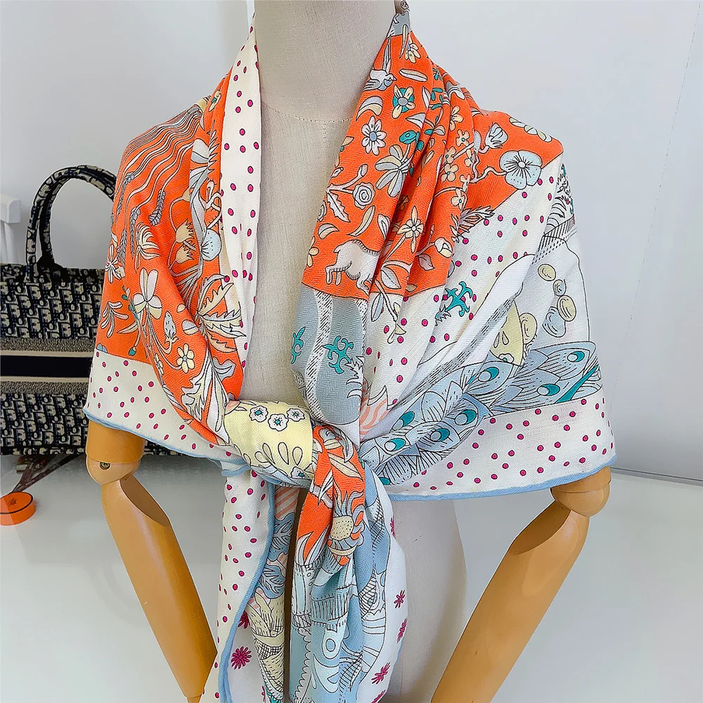 

Women's Stylish Faux Silk Wool Scarf 130x130cm Soft Versatile Luxury Gift for Her Office Party Daily Travel Warm Accessory