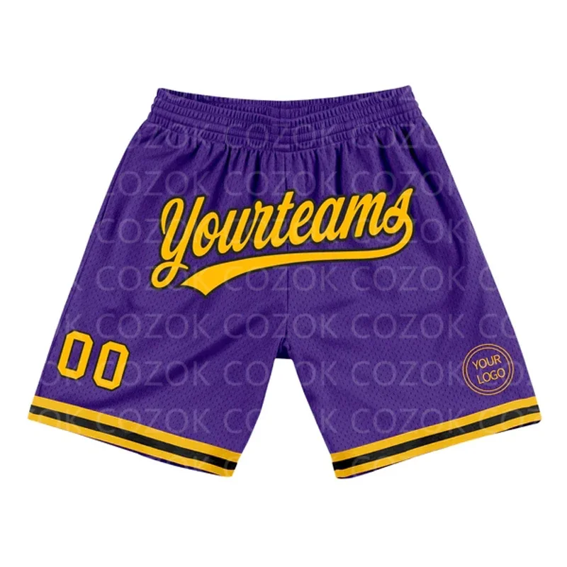 

Custom Purple Yellow Dark Authentic Basketball Shorts 3D Printed Men Shorts Your Name Mumber Quick Drying Beach Shorts