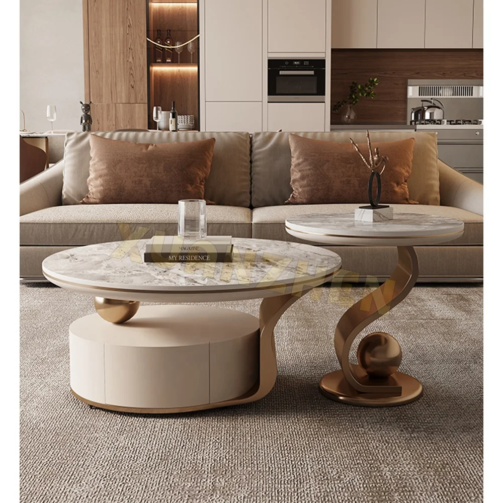 

Living Room Furniture Round Centre Coffee Table Grey Silver Nesting Modern Coffee Table Set Coffee Tables with Drawer