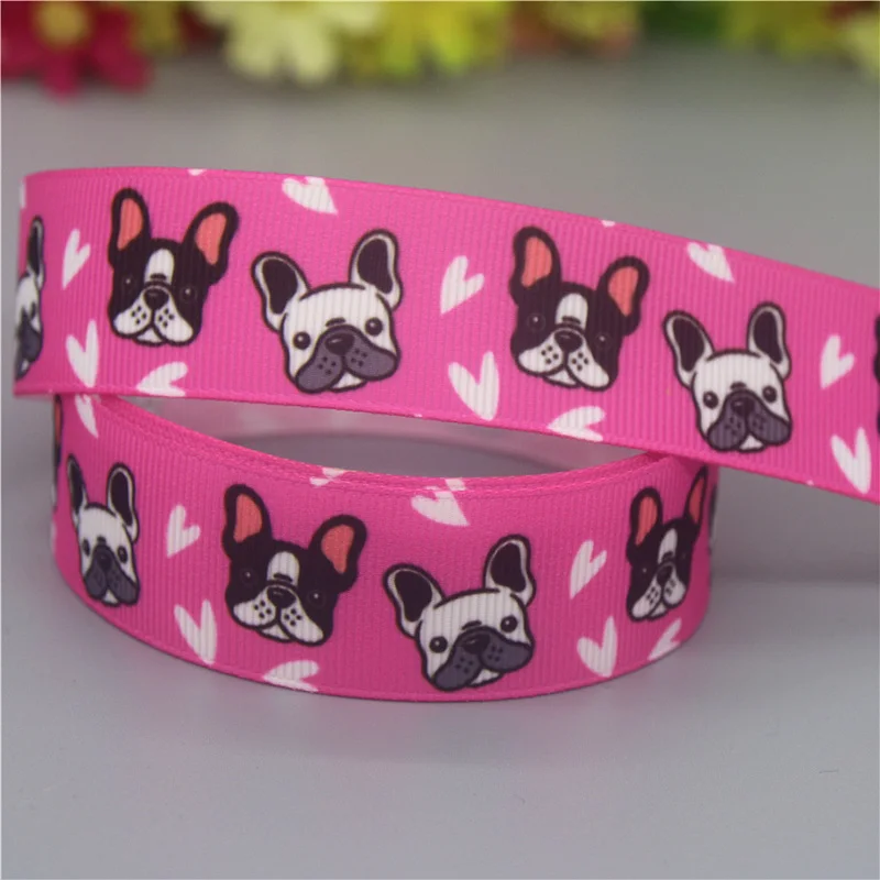 DHK 50yards Dog Printed Grosgrain Ribbon Accessories Material Headwear Decoration DIY Sewing Craft S2081