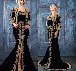 Black Mermaid Evening Formal Dresses with Jacket 2023 Tarayoun Tunisian Traditional Algeria Sweetheart Prom Dress Wear