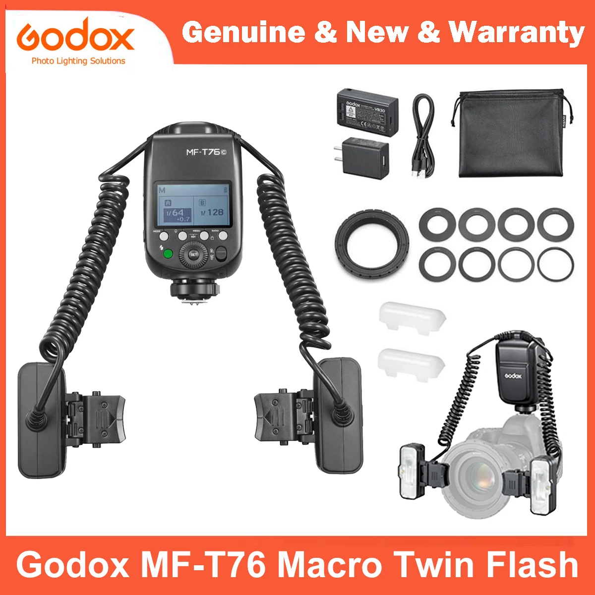 Godox MF-T76 TTL Macro Twin Flash Quick Setup HSS 1.2s Recycle X System Speedlite for Canon Sony Nikon Dental Jewelry Shooting