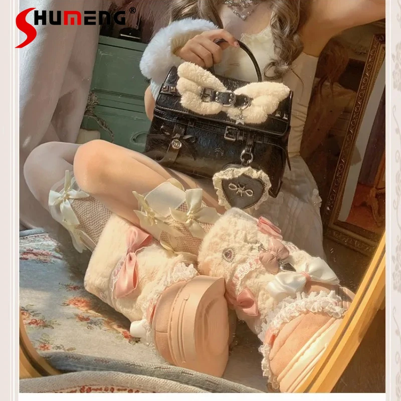 Japanese Rojita Y2k Plush Wings Lace Heart Metal Style Single Shoulder Bag Cute Sweet Cool Black White Color Block Shopping Bags