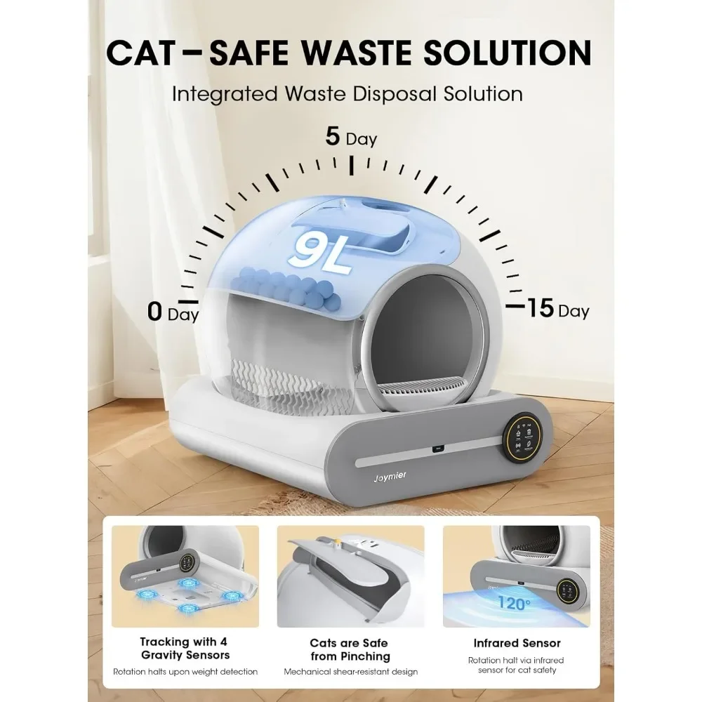 Caja de arena automática para gatos, autolimpiable, inteligente, con caja de arena de 65L + cubo de basura cubierto de 9L