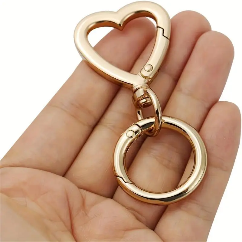 5/10Pcs Heart Spring Clasp Hooks Snap Rings Double Opening Swivel Keychain Clips For Lanyards Crafts Camping Hiking Gift