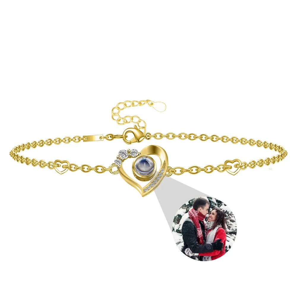 

Elegant Heart Projection Bracelet for Women Trendy Personalized Jewelry Custom Photo Bracelet 100 Language I Love You Mom's Gift