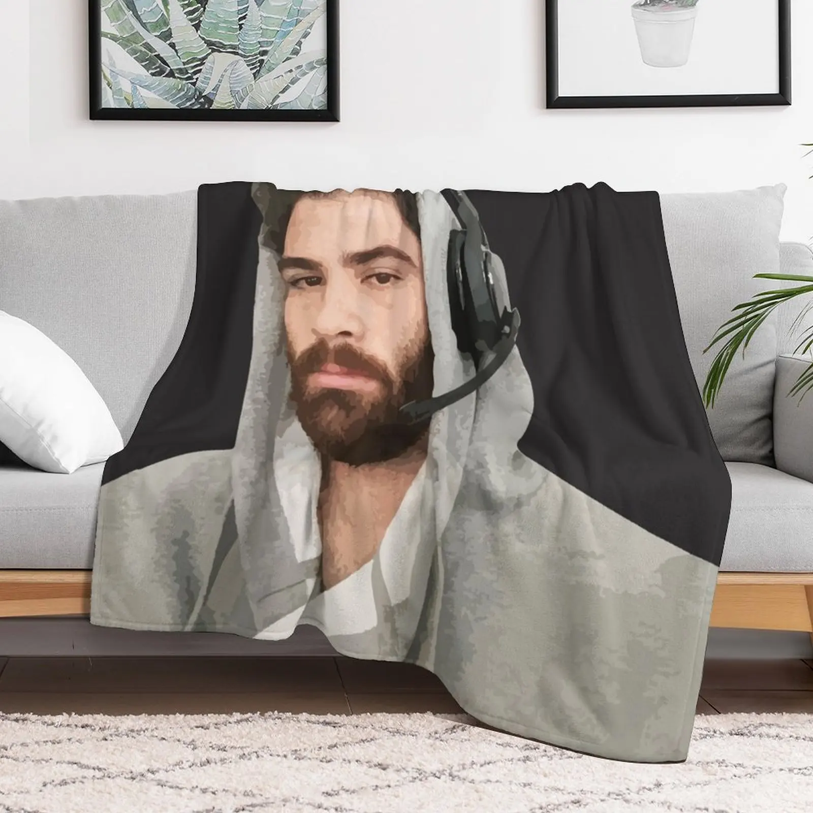 Hasan Piker Wearing Headphone Throw Blanket Long Lasting Soft Plush Blanket for Daily Use