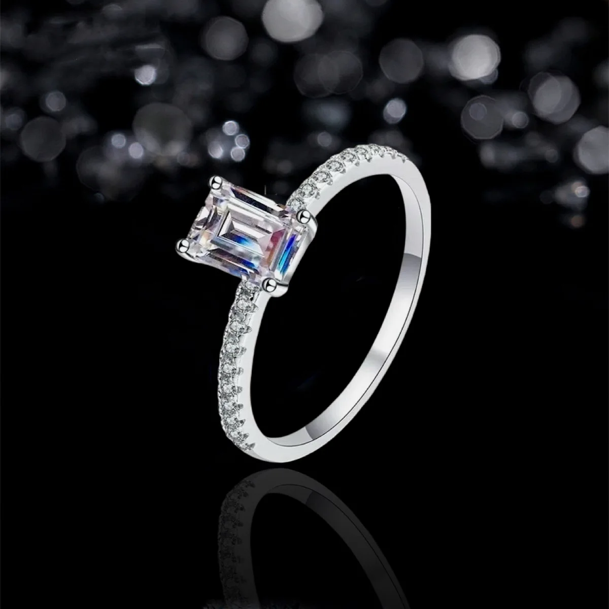 

6x8mm D Color Moissanite Women's Ring in S925 Sterling Silver, Featuring a Secure Four-Prong Setting. Exquisite Jewelry