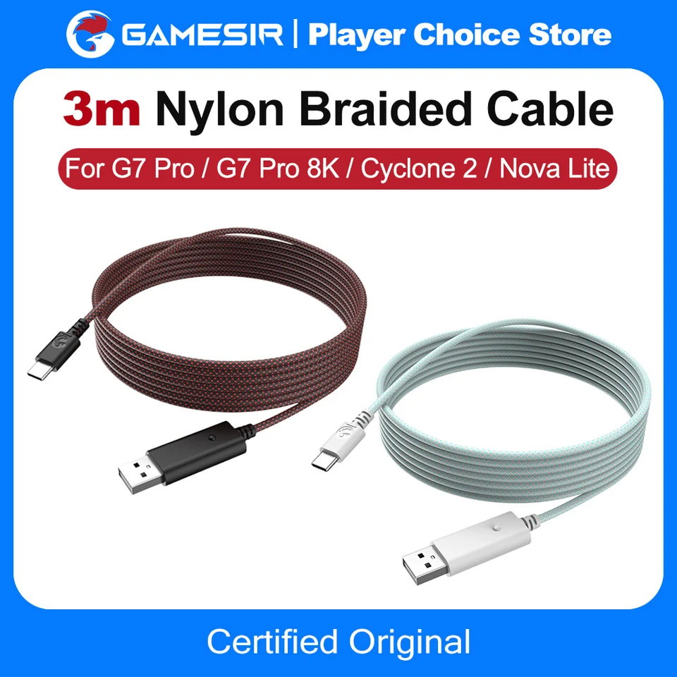 GameSir Cable Trenzado de Nylon de 3m para G7 Pro G7 Pro 8K Cyclone 2 Nova Lite X5 Lite G7 SE G8 G8+ MFi X5s Kaleid Flux Gamepad