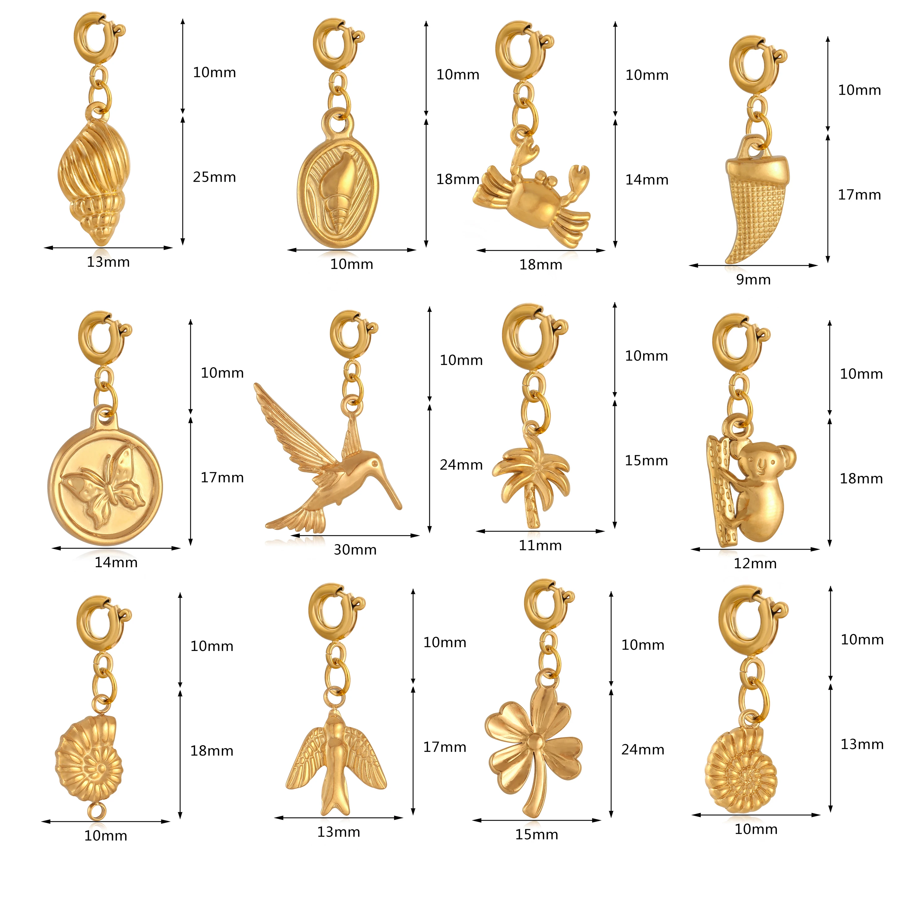 Cute Crab/Conch/Seagull/Clover Charm With Spring Clasp Buckle Stainless Steel Marine Choker Pendants for Jewelry Making Supplies