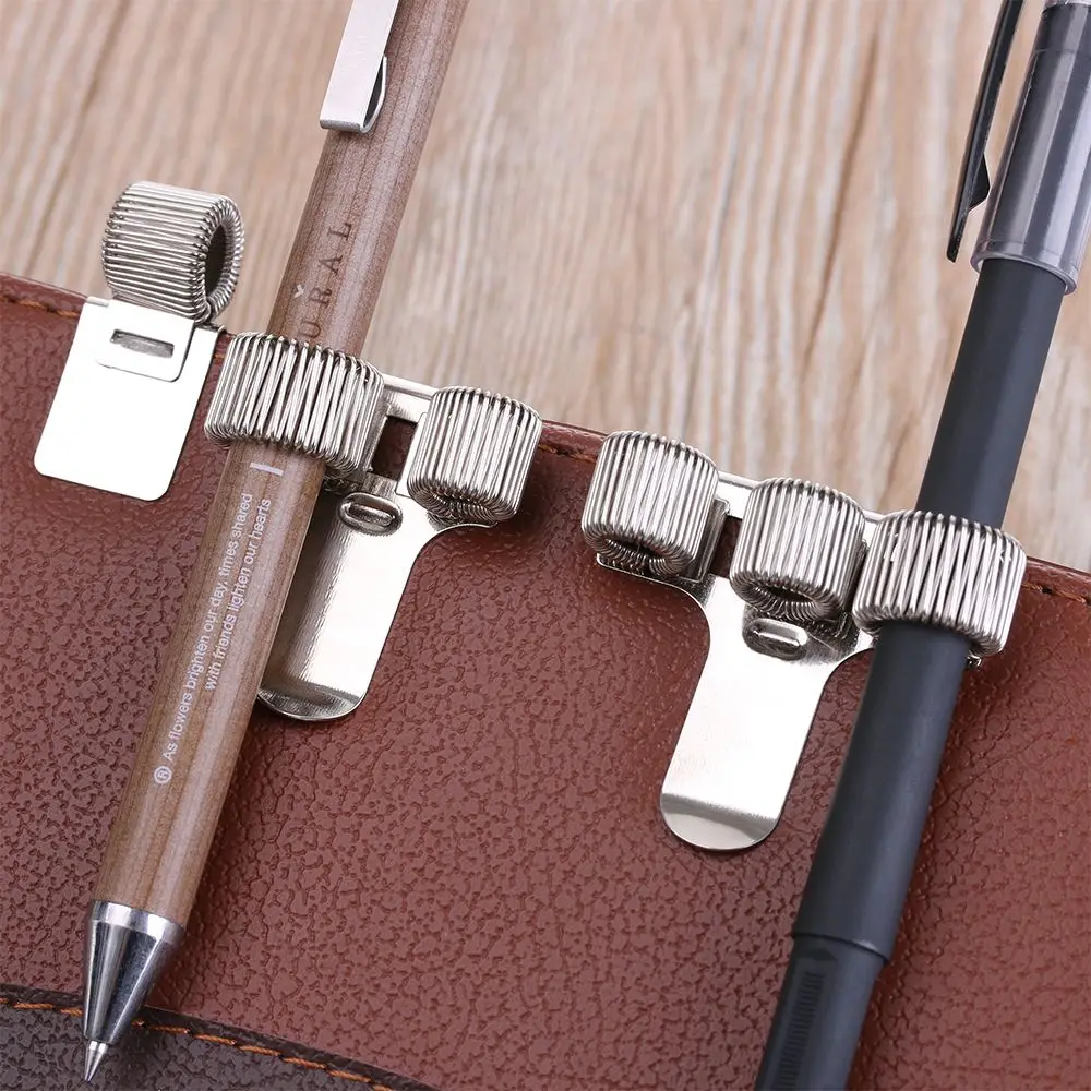 1PC Office Supplies Convenient Stationery Elastic Loop Spring Pen Holder Notebook Metal Pen Clips