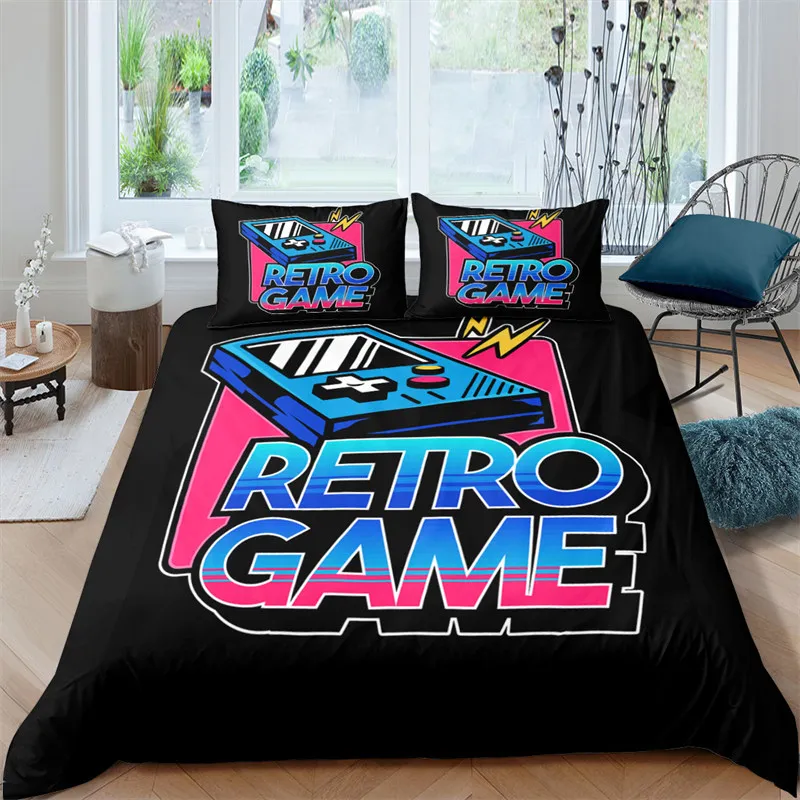 Boys Gamepad Duvet Cover Kids Young Man Video Games Bedding Set Twin Microfiber Classic Gaming With Controller Black Quilt Cover