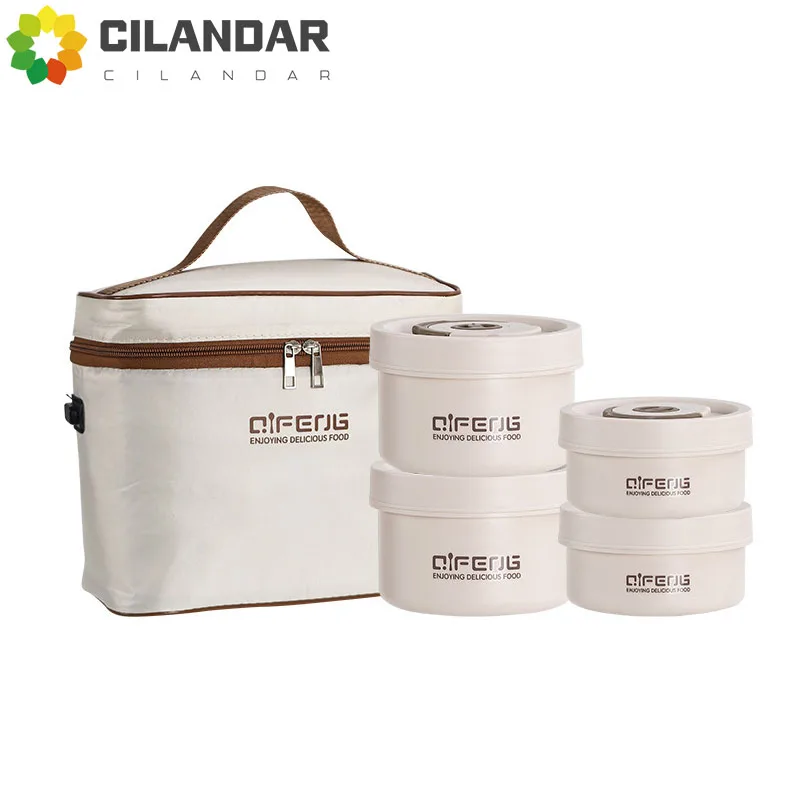 Ceramic plug-in lunch box that can be heated by microwave lunch box for office workers insulated lunch box, multi-layer separa