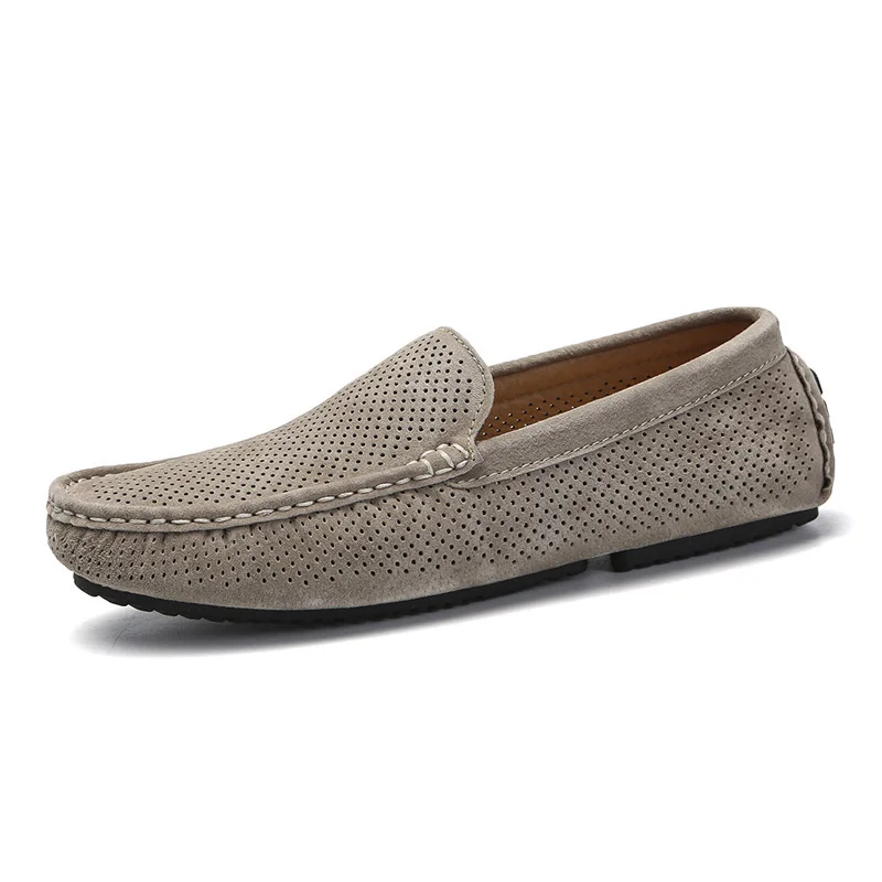 

Hollow Out Lazy Men Genuine Leather Casual Walking Male Shoes Breathable Mesh Summer Lage Fashion