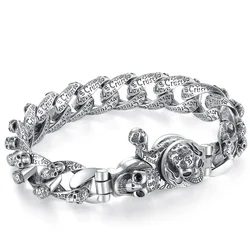 925 Silver Graffiti Bracelet Fashion Male Personality Retro Skeleton Head Bracelet Dark Black Hip Hop Gift for Boyfriend