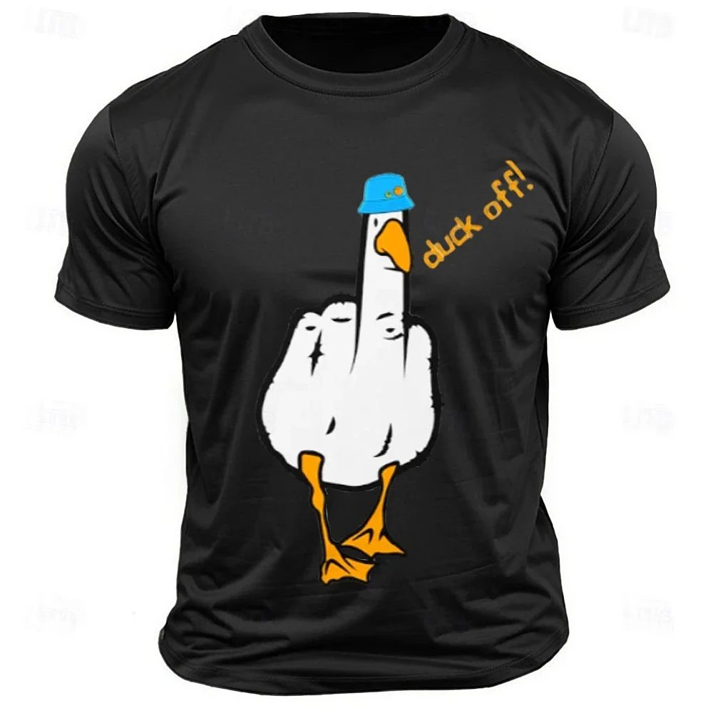 Men's Graphic Duck T Shirt Sports Classic Letter Printed Funny Duck Black Short Sleeve Comfortable Tee Summer Fashion Clothing