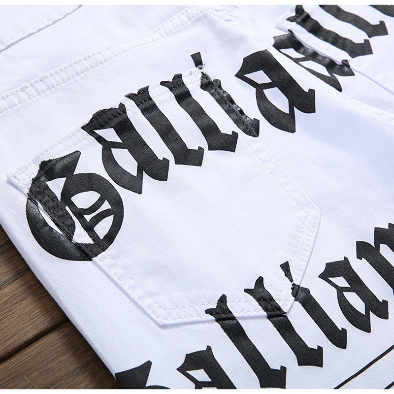 2023 New Fashion Men's Jeans Casual Hip Hop Street Style Men Denim Pants Brand Slim Tide Printing Clothing Male Trousers White