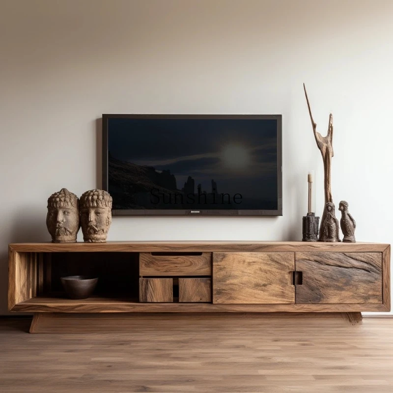 Wabi Sandy Wind Solid Wood TV Cabinet Retro Wind Storage Cabinet Homestay Simple Design Customizable