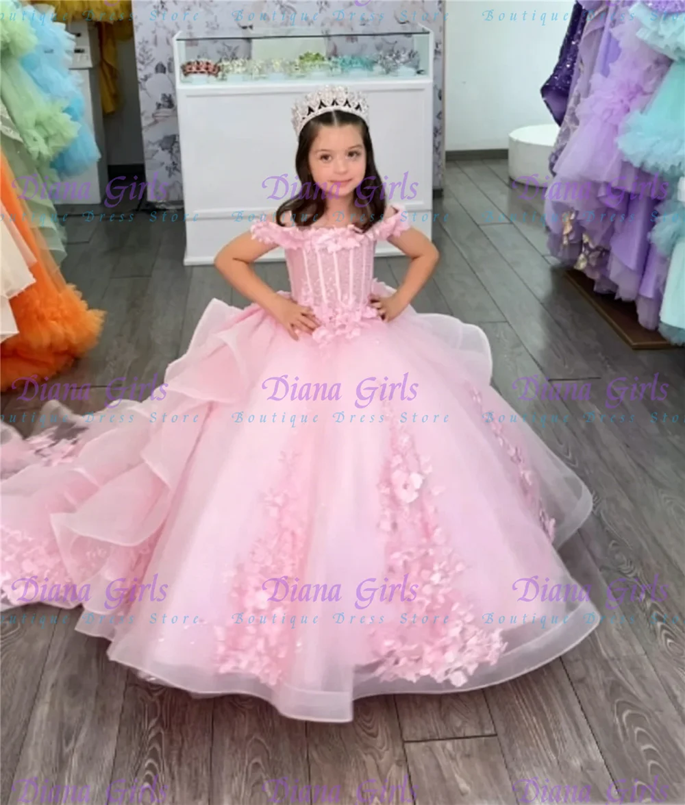 Gorgeous Quality Flower Girl Dress for Wedding Lace Floor Length Off Shoulder Birthday First Communion Pageant Gowns Customized