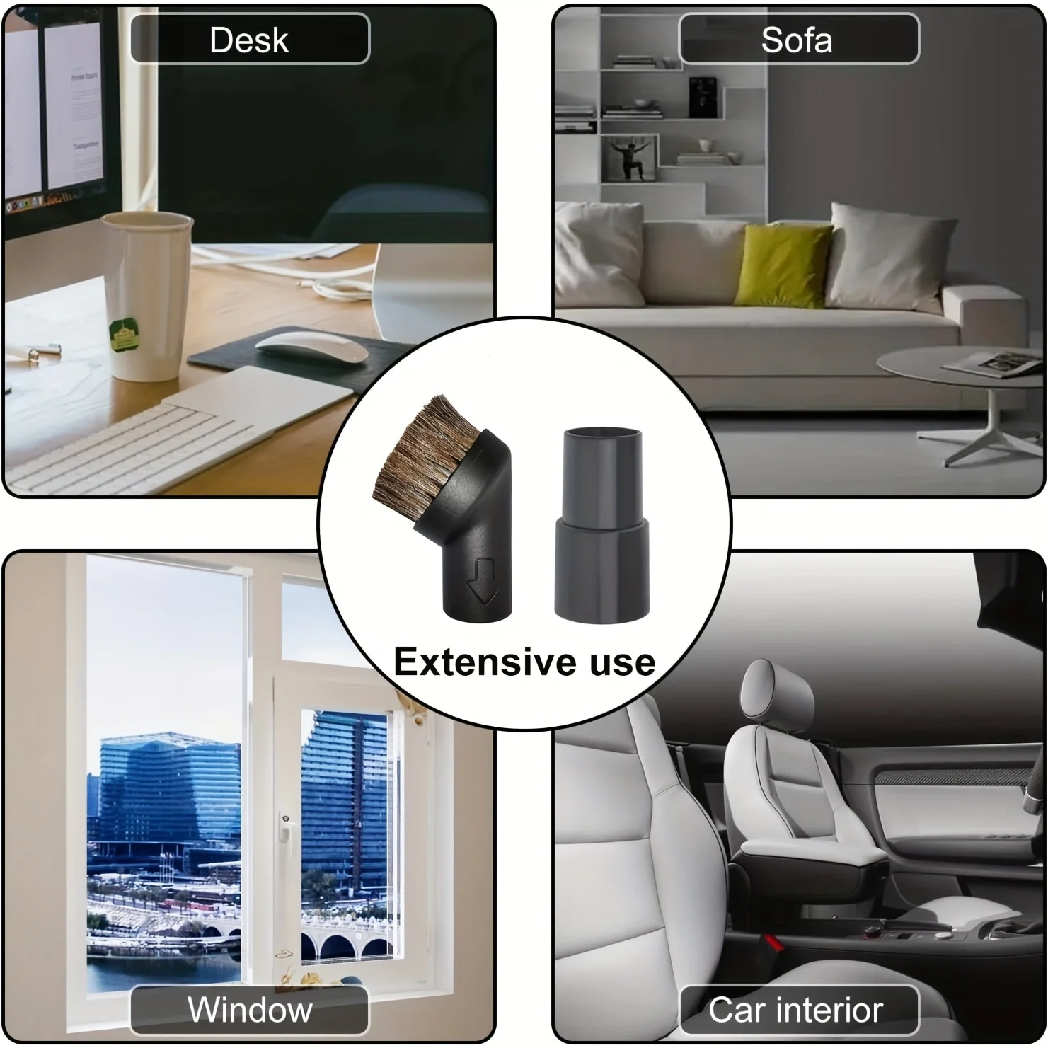 Вакуумная щетка из конского волоса - круглая, универсальный разъем. Замена 1,25 дюйма с адаптером для шланга 1,25-1,37 дюйма для стандартных шлангов